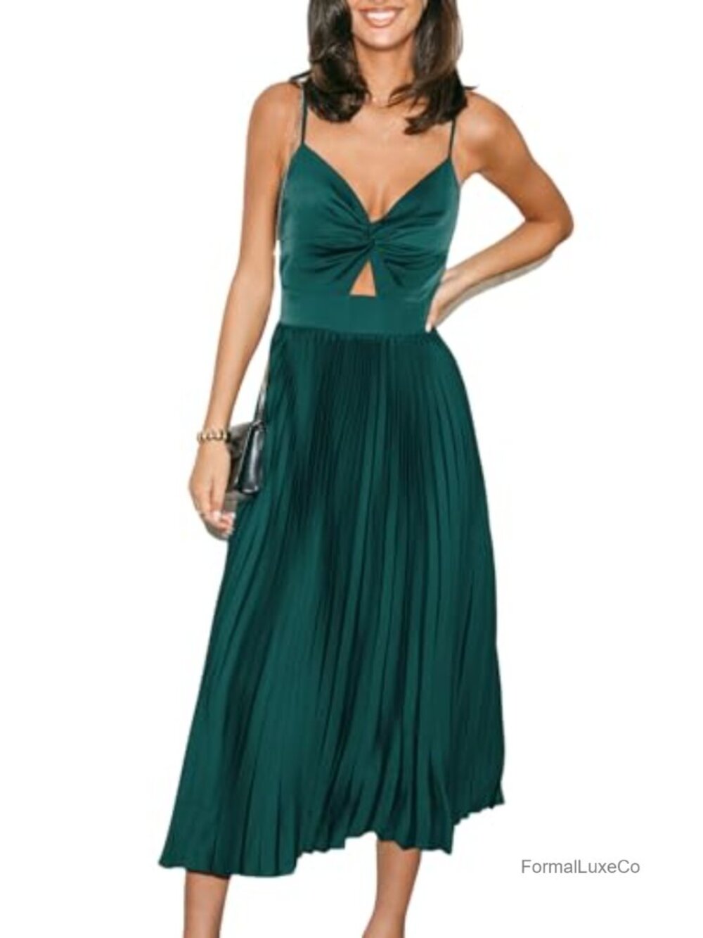 Pleated Cutout Midi Dress Sweetheart Spaghetti Strap Party Formal